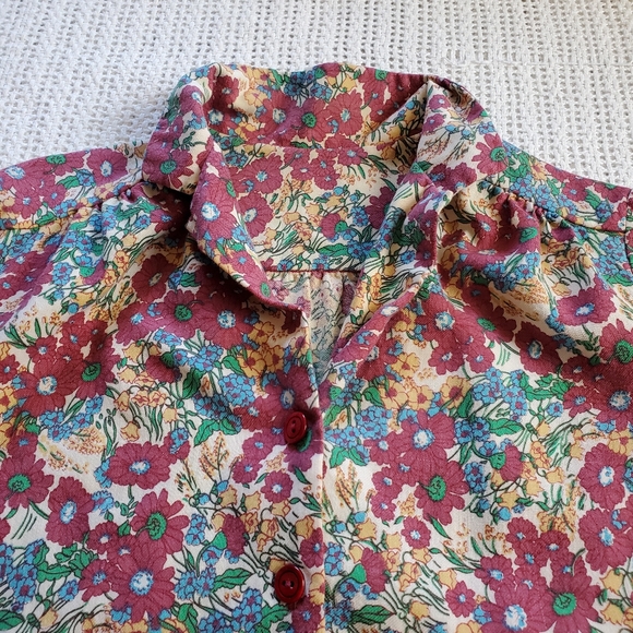 Vintage Women’s Small Colorful Floral Long Sleeve Button Down Collared Shirt - Picture 3 of 7